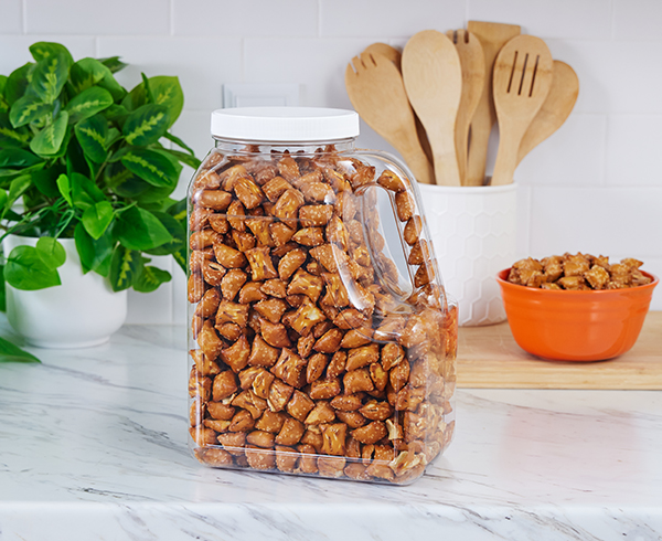 160 oz PET Jug with pretzels